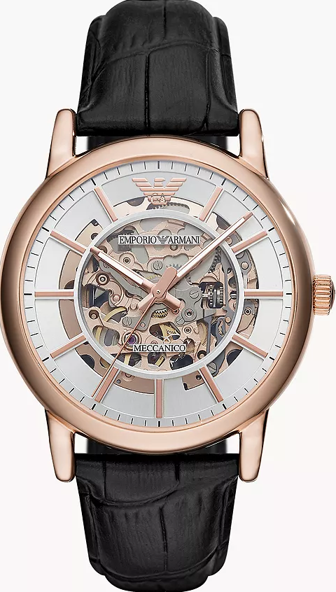 萬年鐘錶 - ARMANI  精品腕錶  品味鏤空機械皮革男錶 AR60007 錶徑43MM