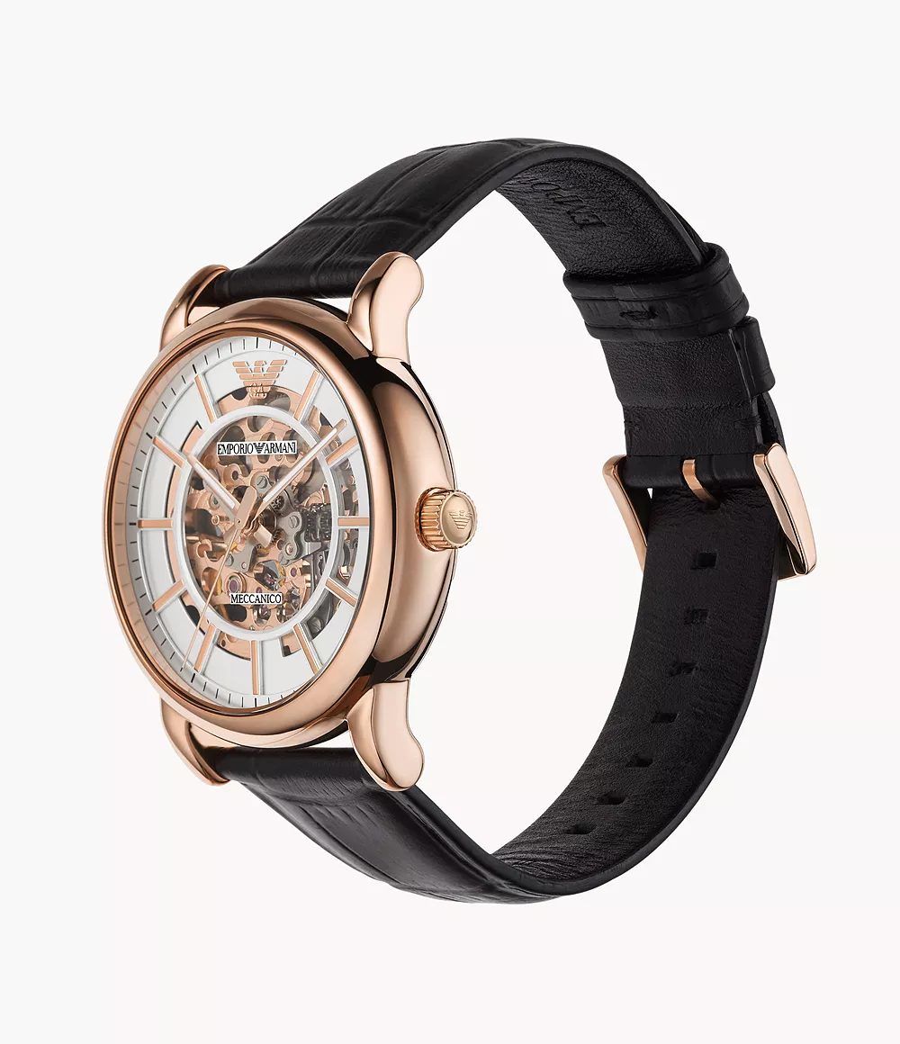 萬年鐘錶 - ARMANI  精品腕錶  品味鏤空機械皮革男錶 AR60007 錶徑43MM