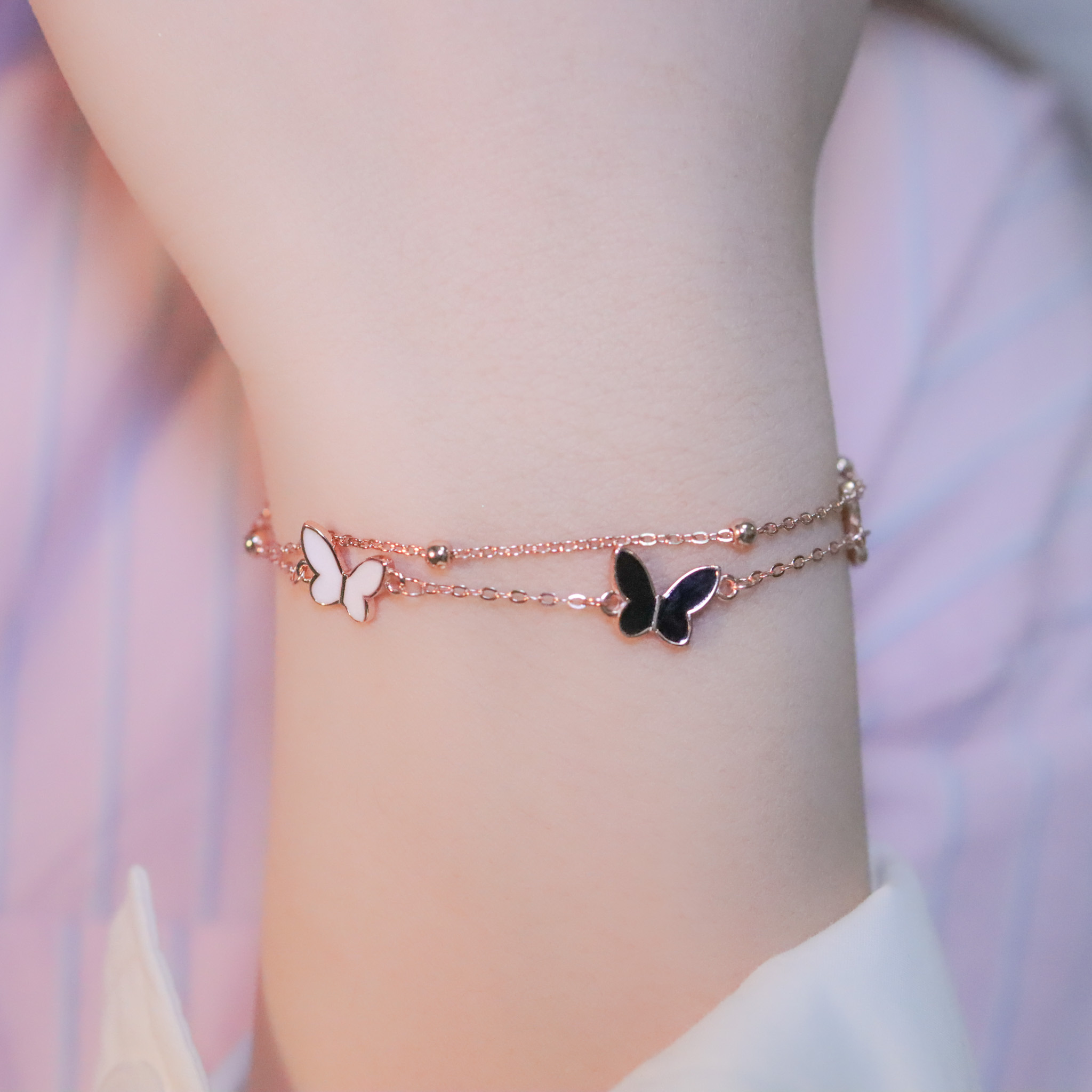 | 925純銀・白金・ 玫瑰金 | 蝶願天使雙層手鏈(銀/玫瑰金) | BR1180 |