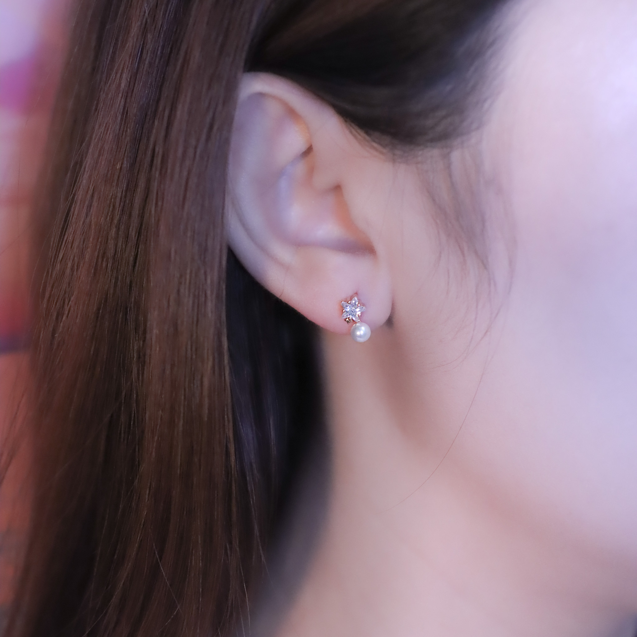 | 925純銀・白金・ 玫瑰金・珍珠 | 珍貴如星耳環 (銀/玫瑰金) | EA0861 |