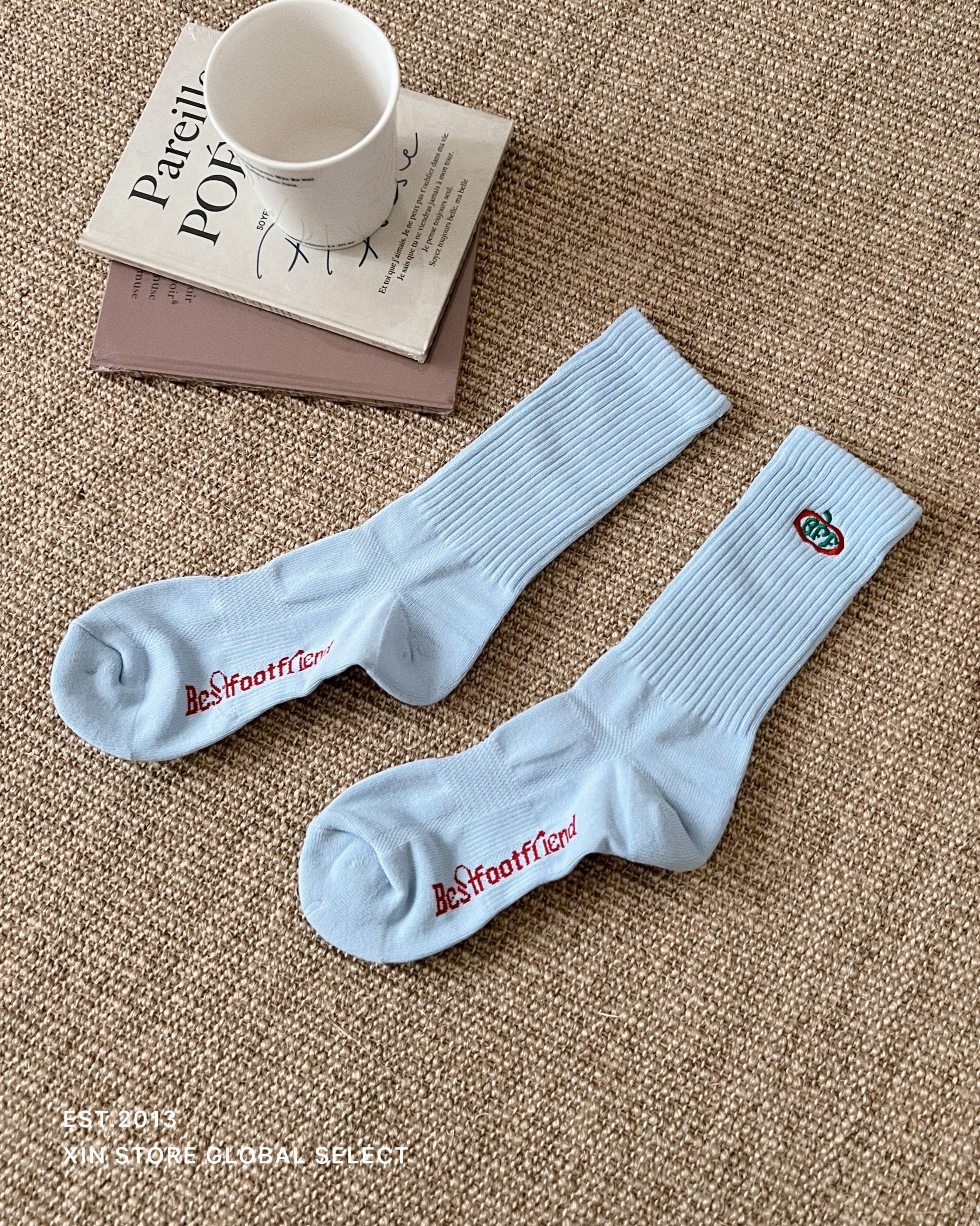 Best Foot Friend BFF Sock Apple Logo 蘋果 小標 淺卡其 天空藍
