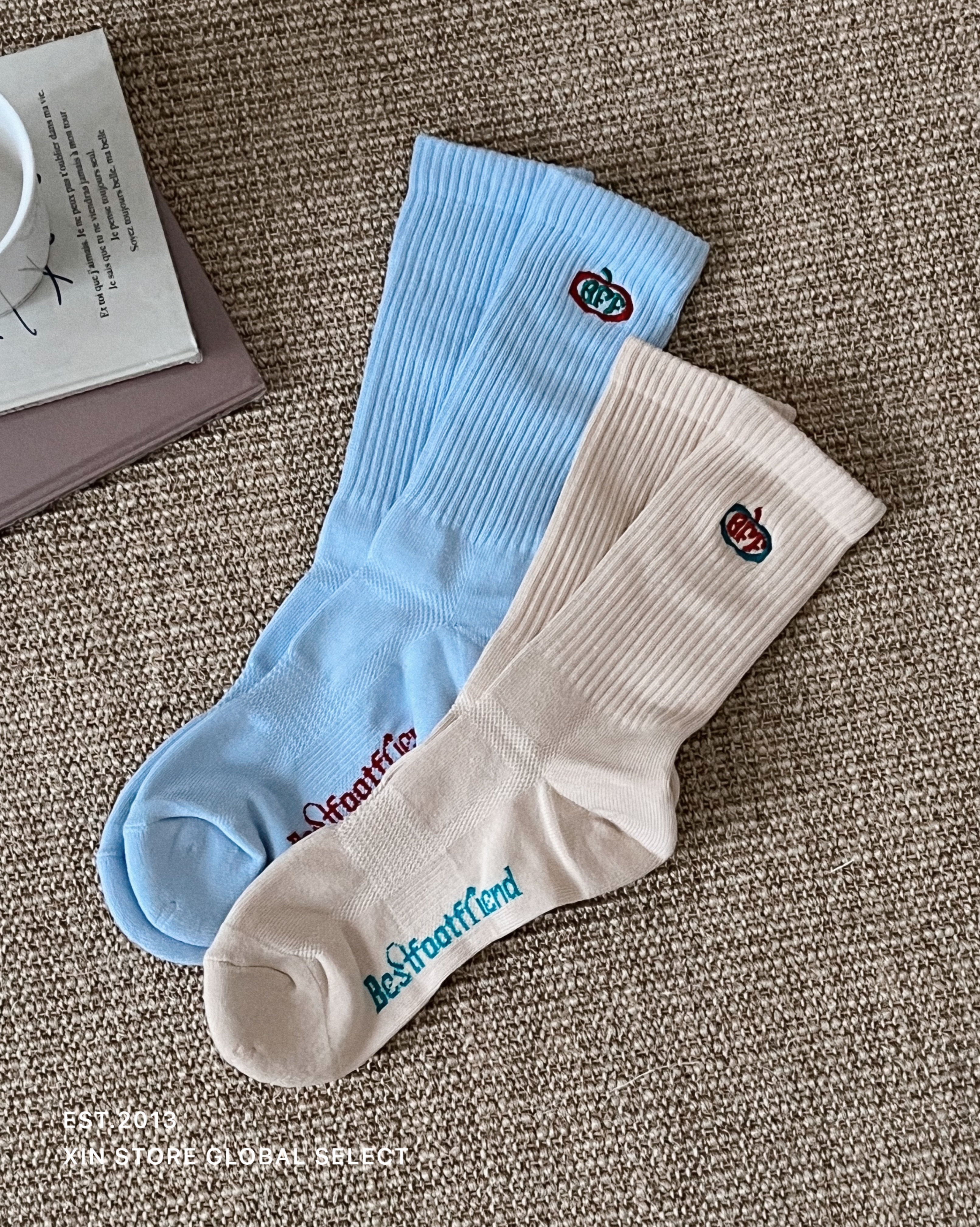 Best Foot Friend BFF Sock Apple Logo 蘋果 小標 淺卡其 天空藍