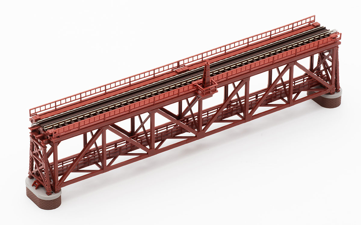 Tomix 3266 N Scale Overhead Single-track Truss Bridge S280(F) (Red) with 2 Brick Bridge Piers Included