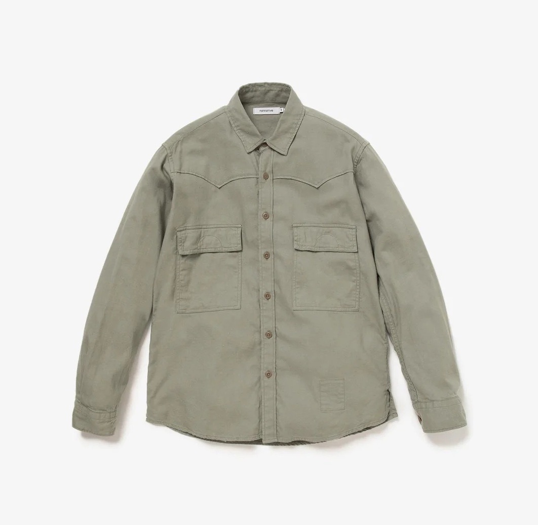 NONNATIVE 2024 A/W EXPLORER SHIRT COTTON SILK NEP TWILL - OLIVE PRE ORDER ITEM (預訂中)