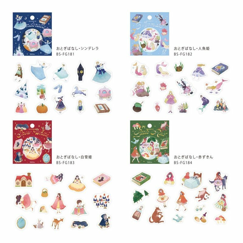 日本 BGM 燙金 片狀貼紙 4款 童話故事 (45張入)