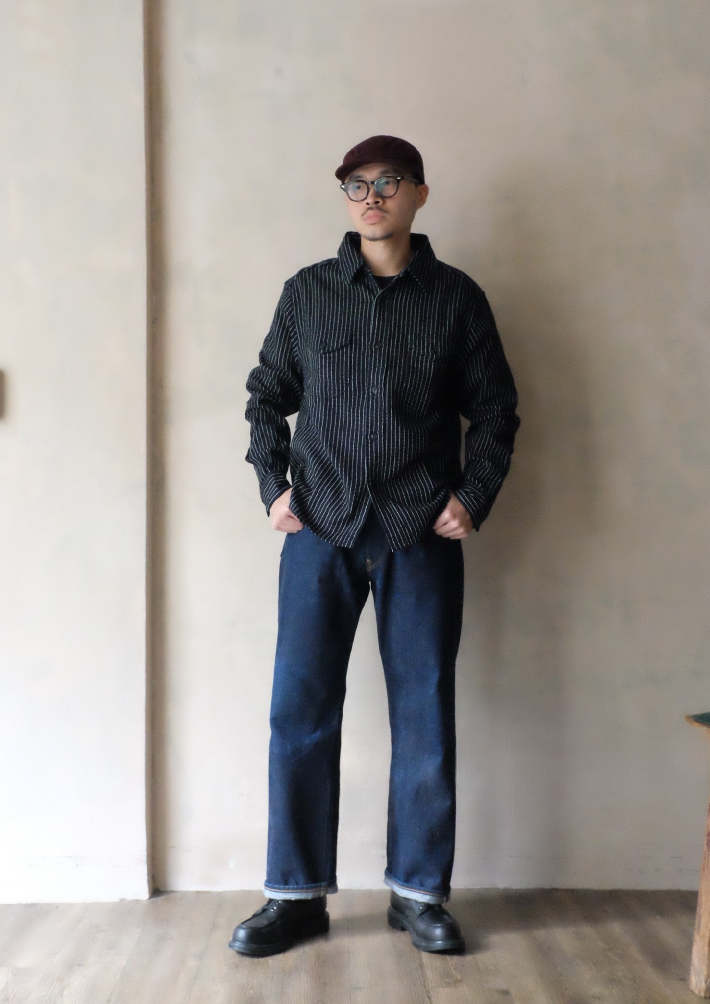 UES  - 14.5oz Super Heavy Flannel Shirt - Selvedge - Indigo Striped