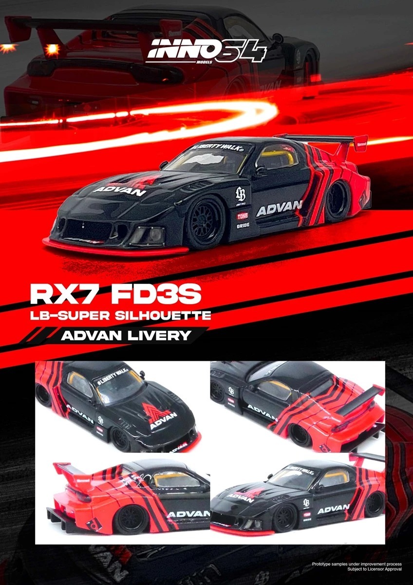 INNO64 1/64 Die-Cast LBWK MAZDA 萬事得 RX7 (FD3S) LB-SUPER SILHOUETTE "ADVAN LIVERY"
