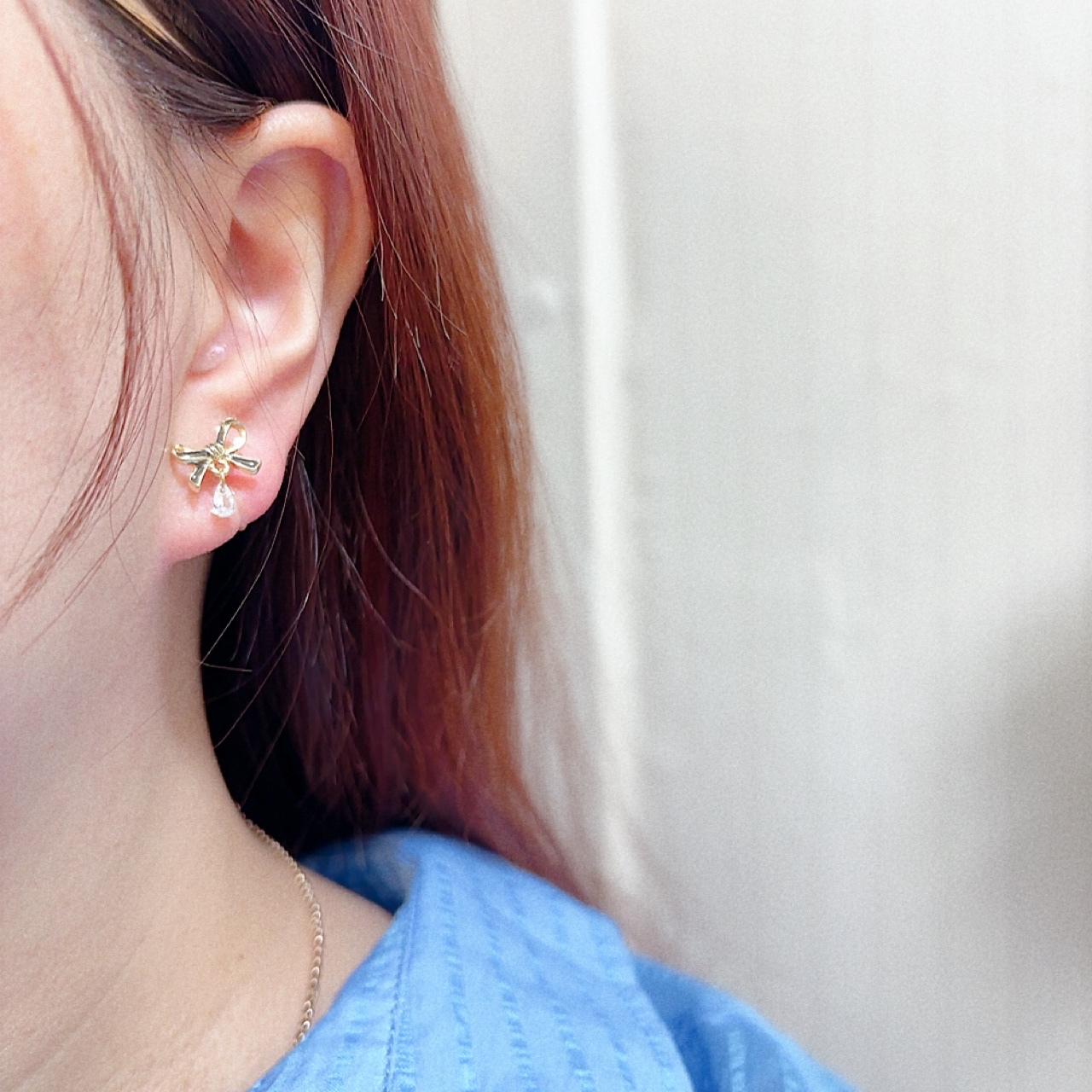 迷你蝴蝶結耳環