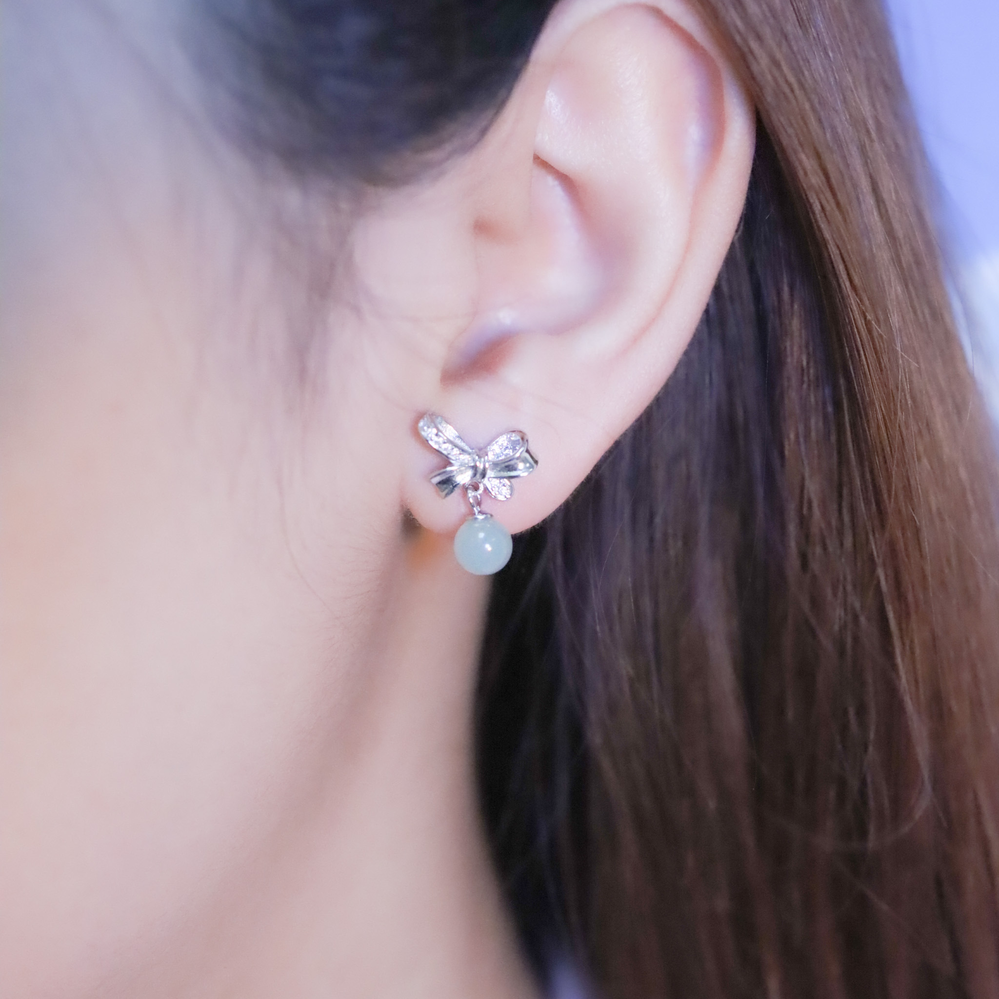 | 925純銀・白金 | 漫薄綠許願結耳環 | EA0853 |