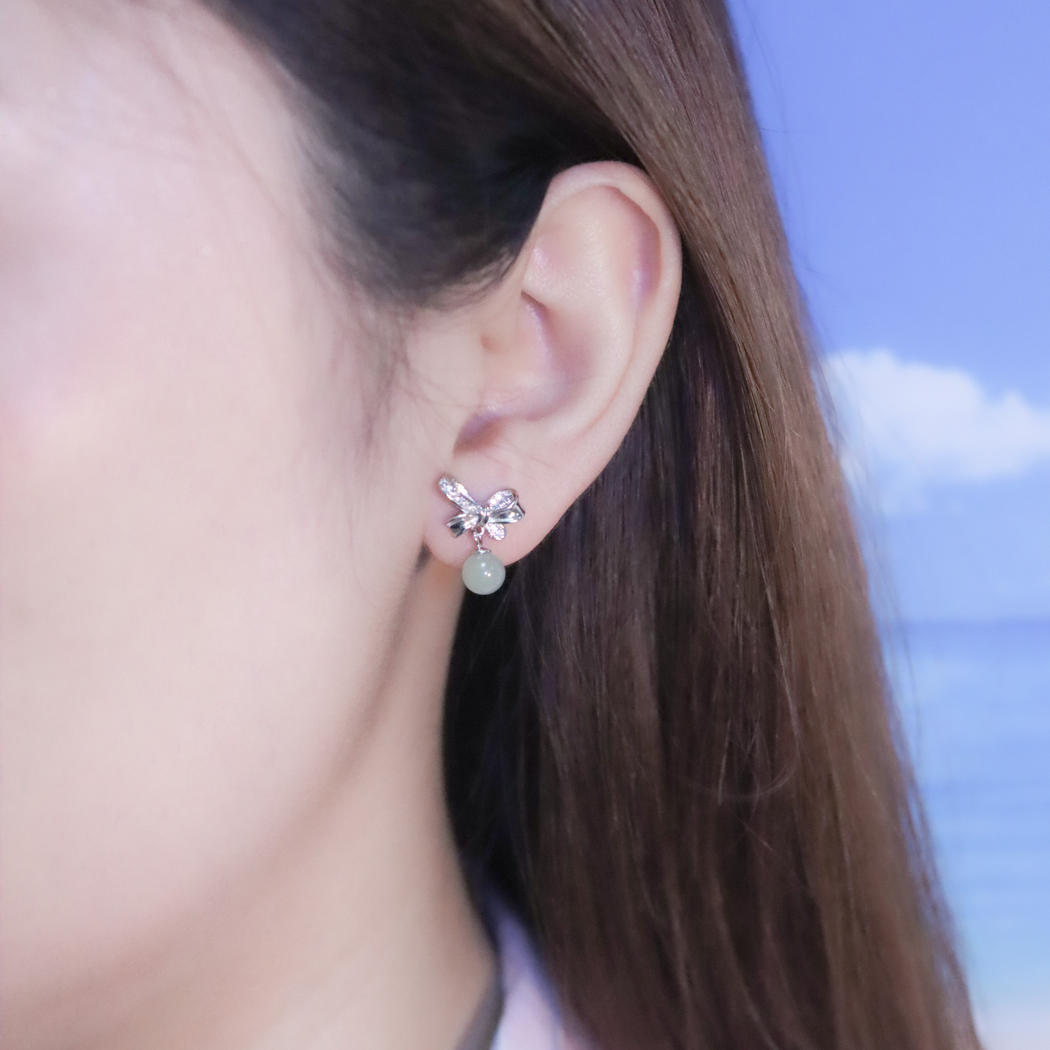 | 925純銀・白金 | 漫薄綠許願結耳環 | EA0853 |