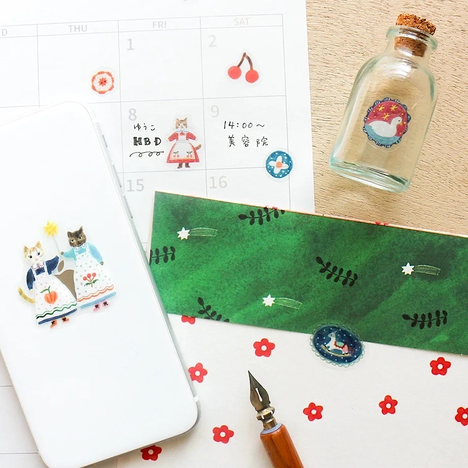 Hyogensha PET Clear Sticker－Aiko Fukawa Series | Cats and Buttons (Japanese Stationery Brand)