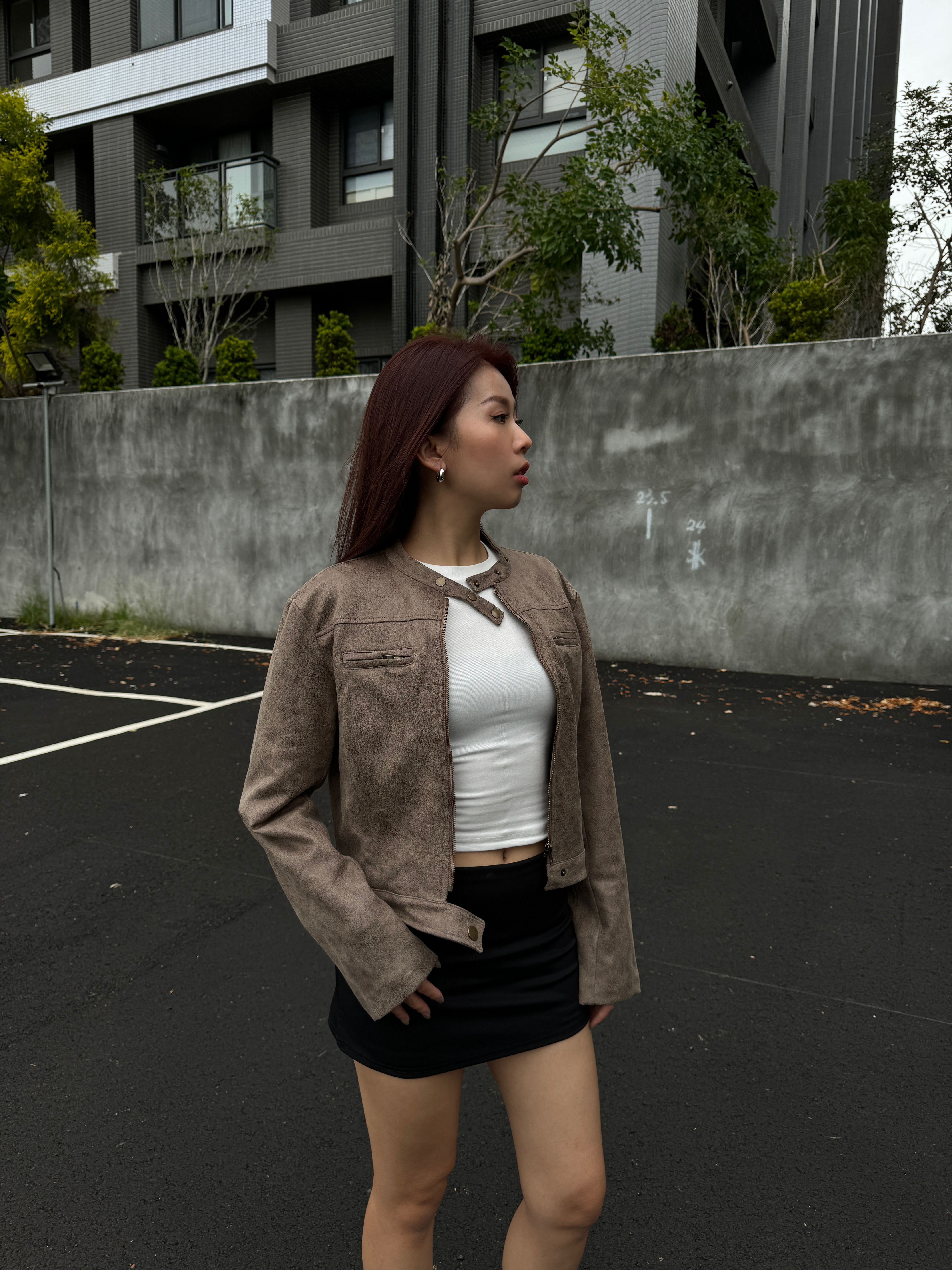 麂皮機車短版夾克(2色)