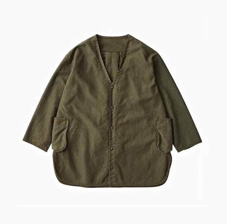 LAST PCS: PORTER CLASSIC 2024 A/W MOLESKIN NO COLLAR SHIRT JACKET - OLIVE SIZE 2 PRE ORDER ITEM (預訂中)