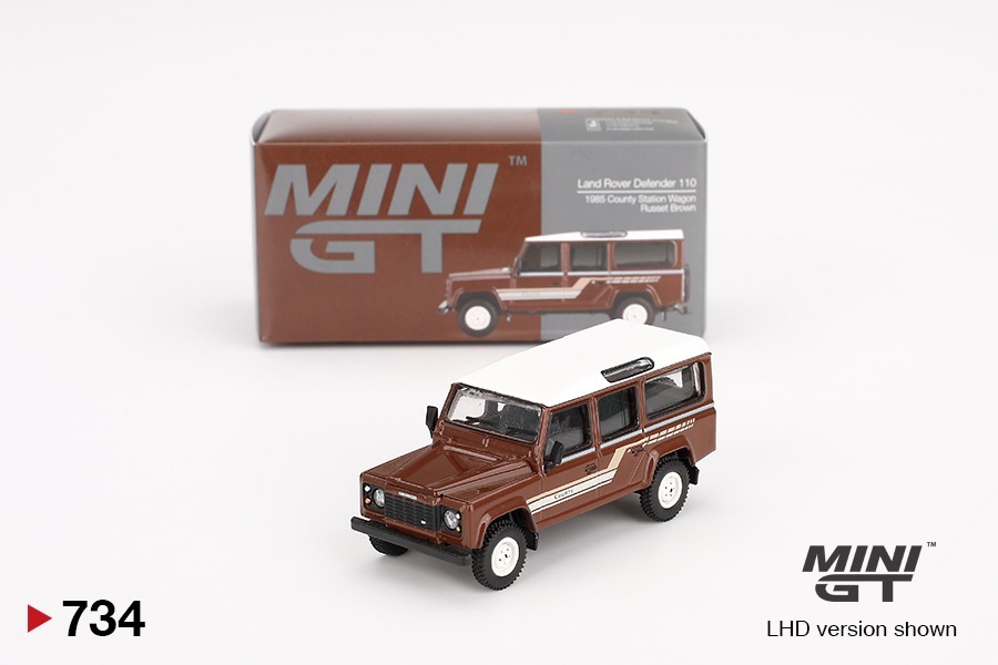 Mini GT 1/64 Land Rover越野路華 Defender 110 1985 County Station Wagon Russet Brown RHD