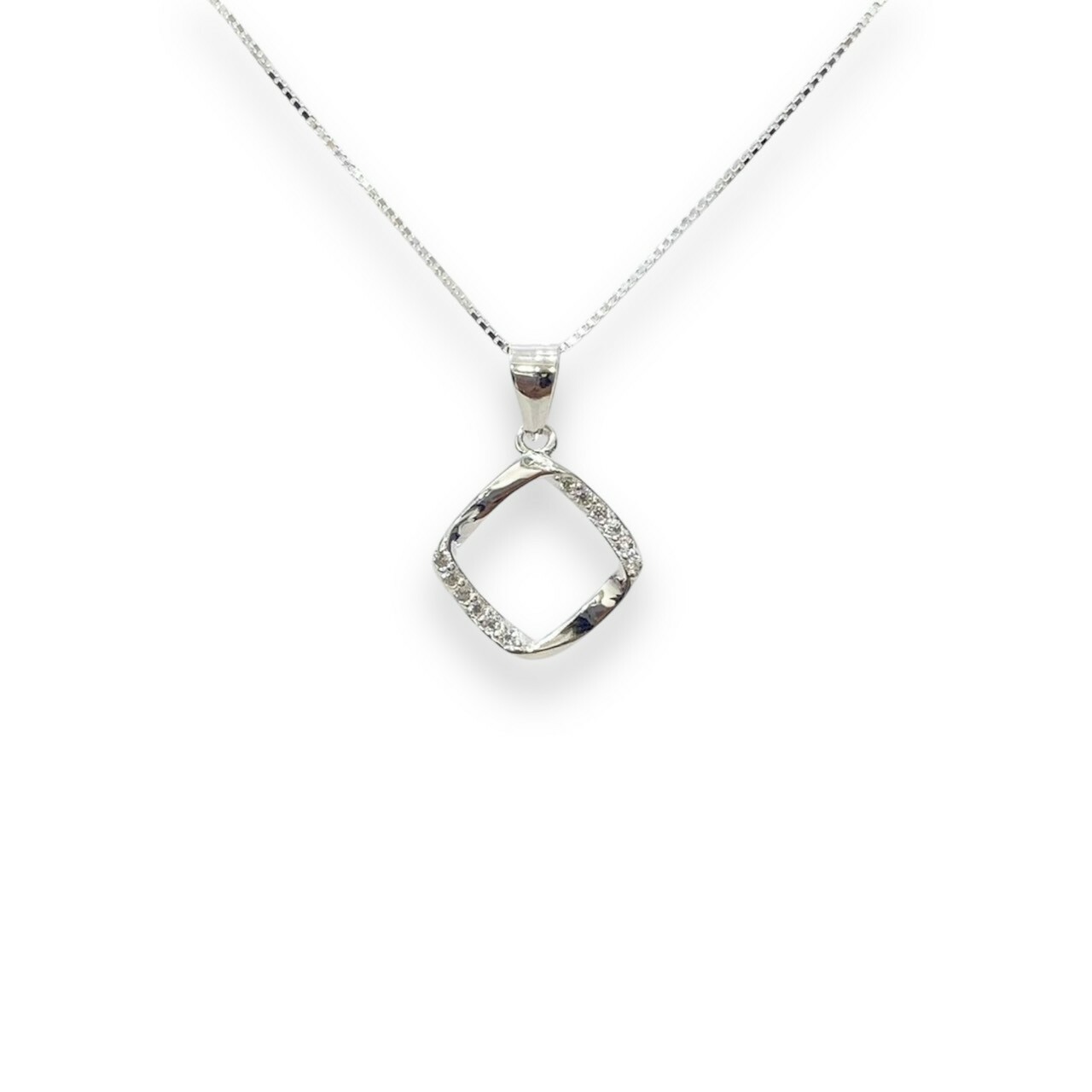 純銀項鍊-上下線鋯菱形圈