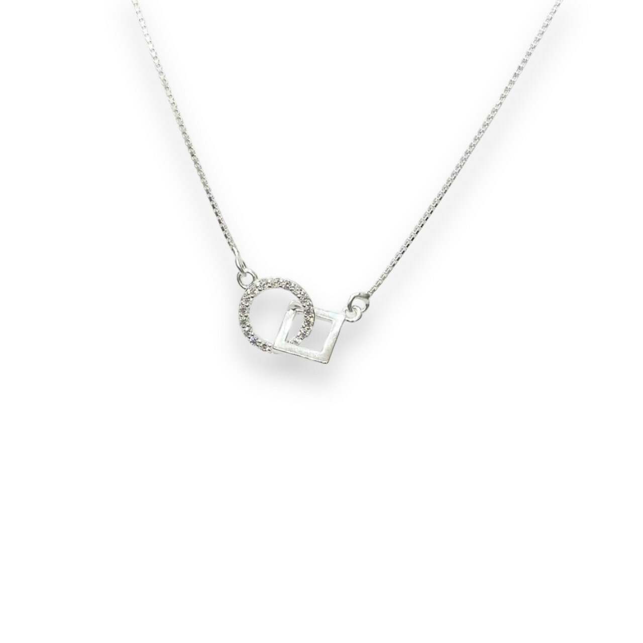 純銀項鍊-線鋯圓框扣四方框