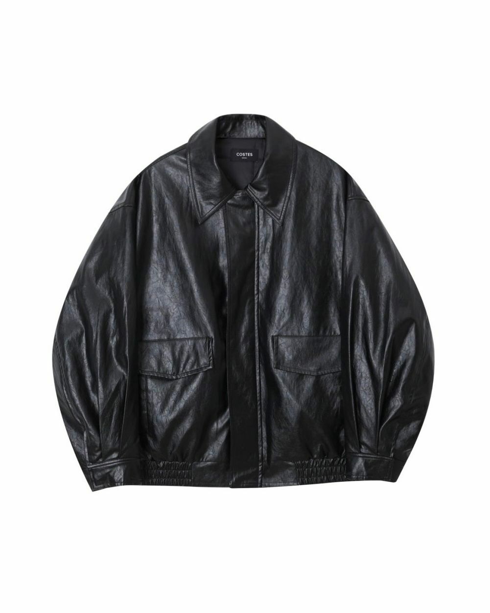 反領拉鍊合成皮褸 COSTES-028JK