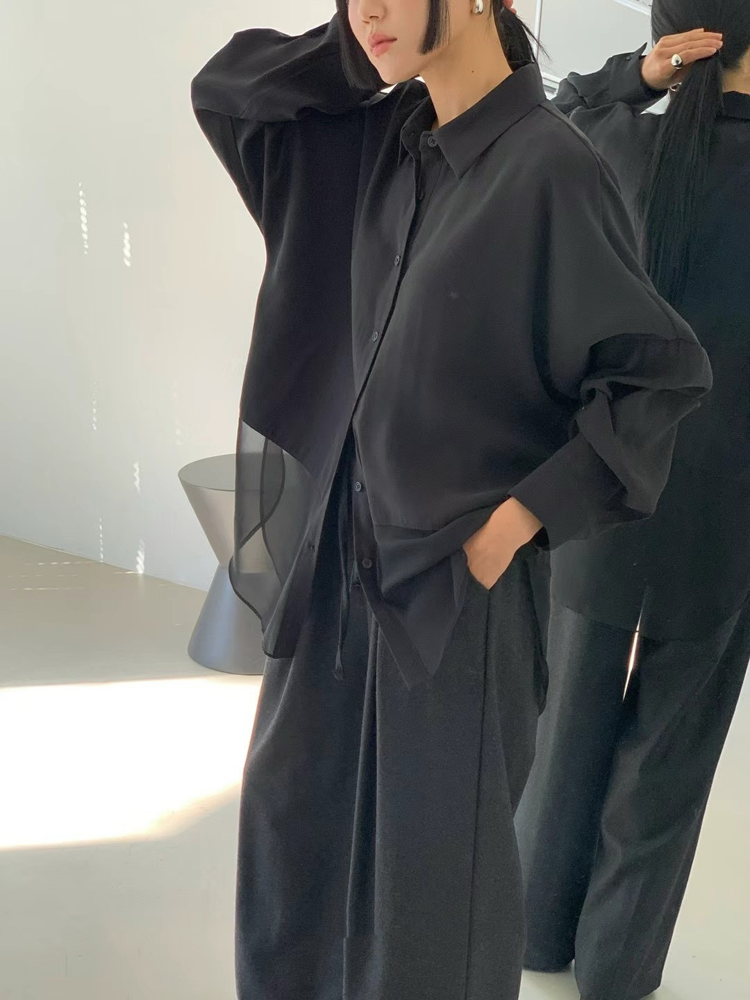 batwing sleeve half see through st