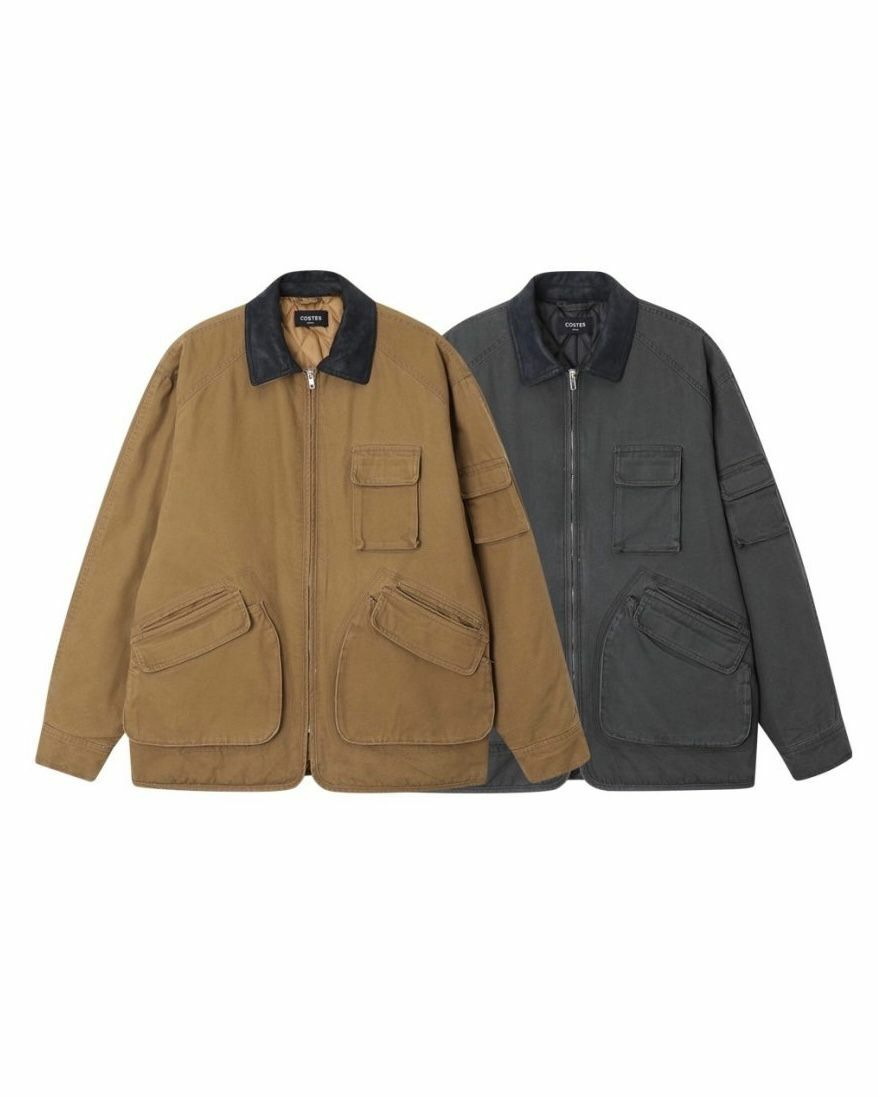 皮領拉鍊外套(薄夾棉) COSTES-029JK