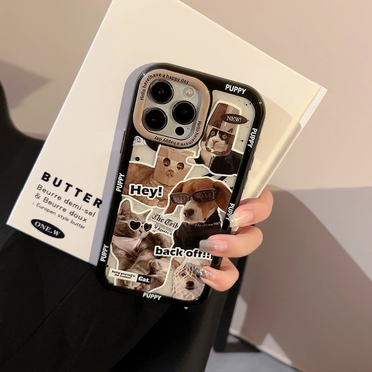 《11172》黑邊酷狗狗搞笑貓咪手機殼