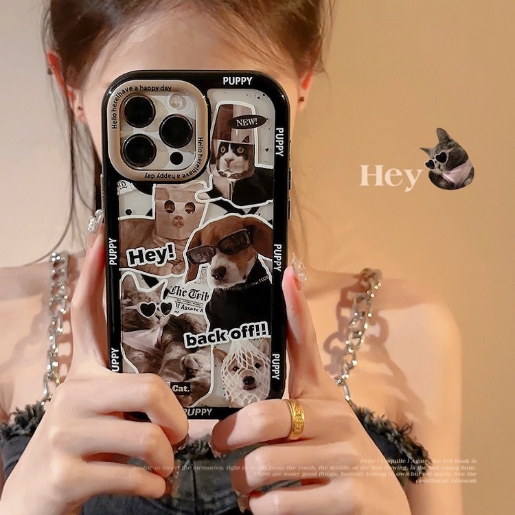 《11172》黑邊酷狗狗搞笑貓咪手機殼