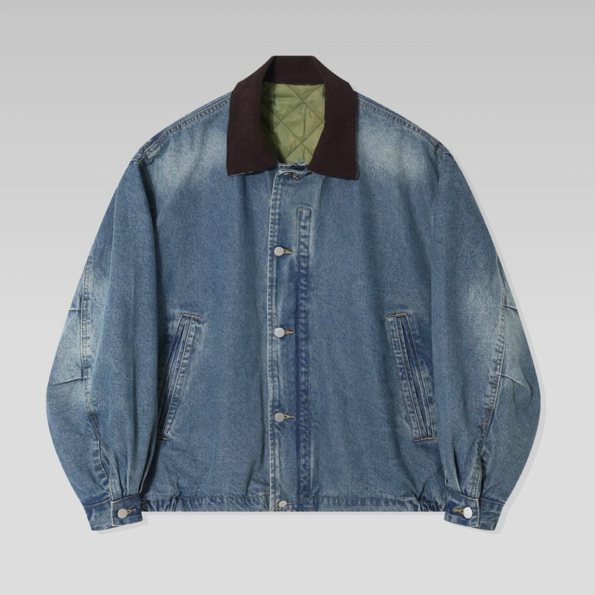 洗水拼領拉鍊牛仔褸 TAC-0023JK