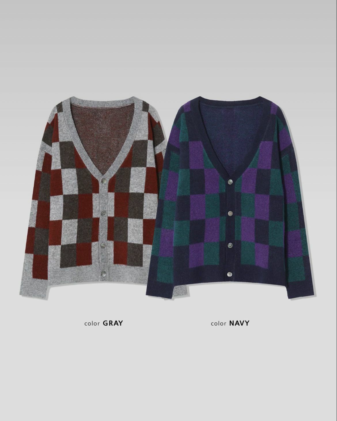 格仔開胸針織外套 TAC-0026JK