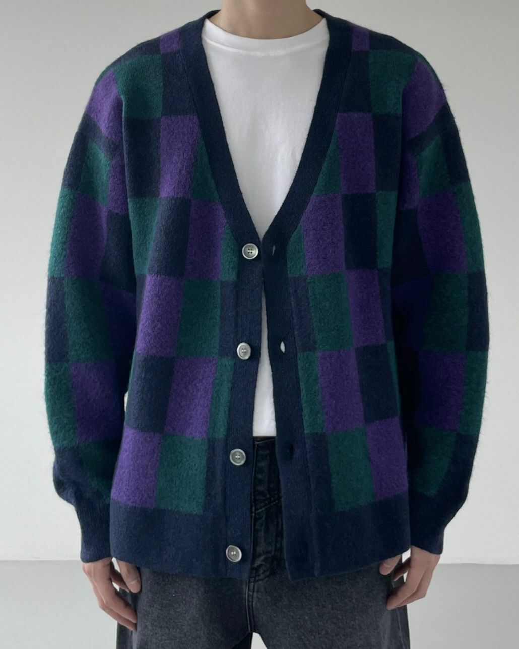 格仔開胸針織外套 TAC-0026JK