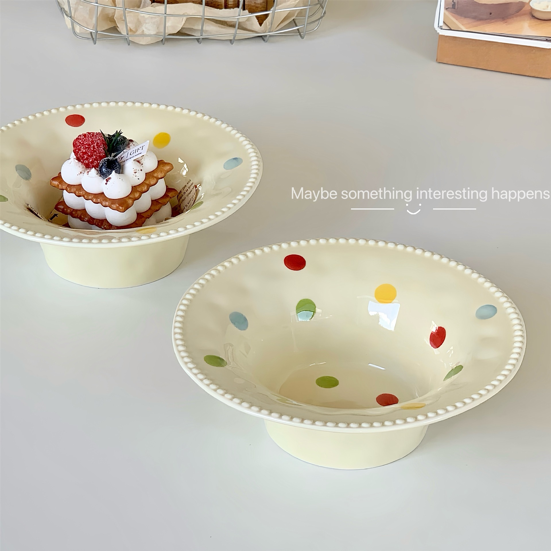 《5258》彩色圓點草帽陶瓷盤