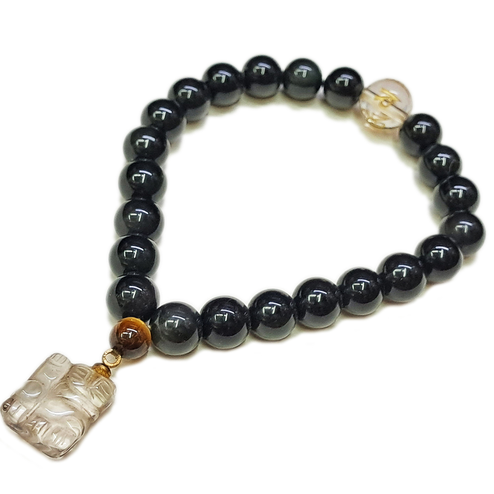 招財貓{水晶}黑曜岩手珠8mm【十方】133687