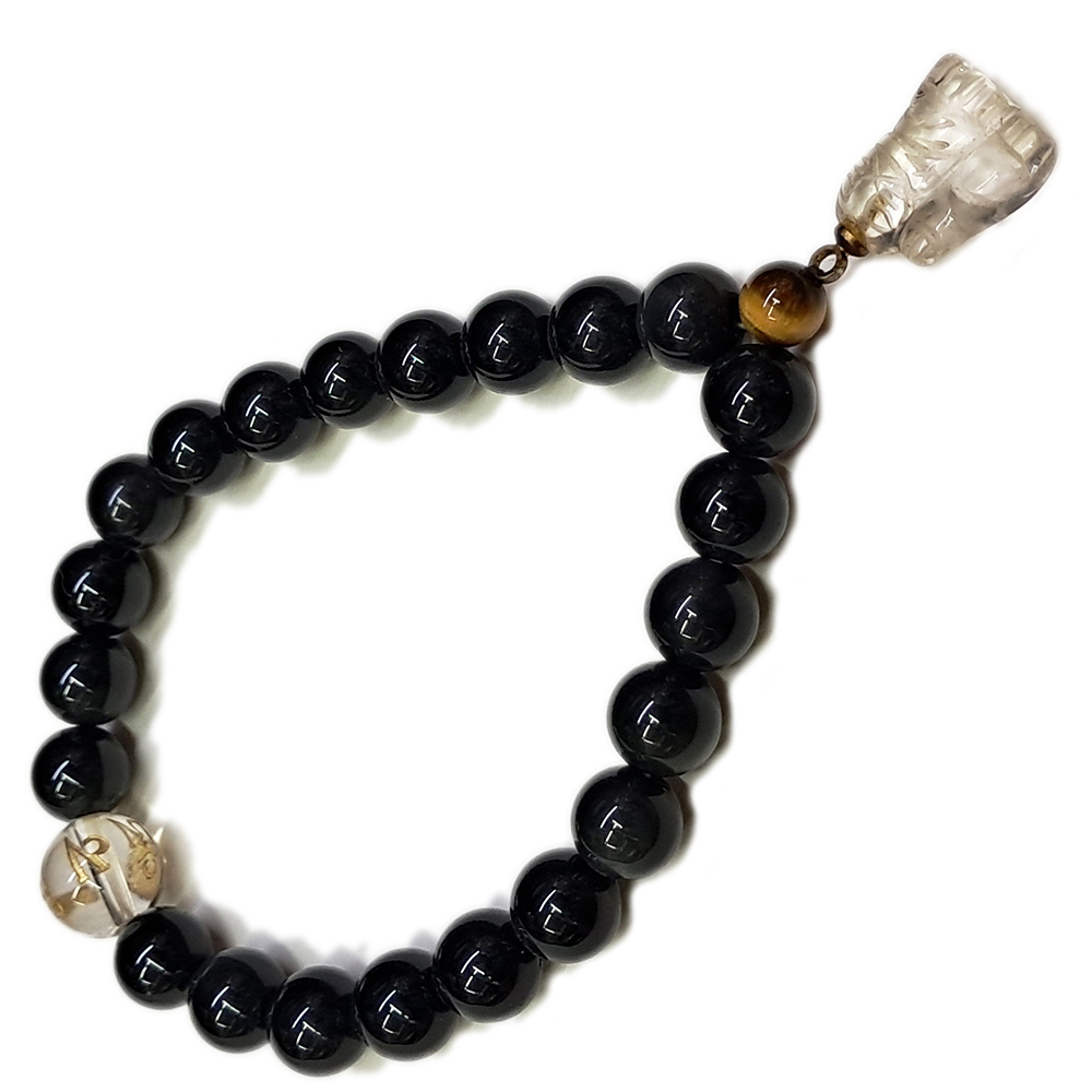 招財貓{水晶}黑曜岩手珠8mm【十方】133687