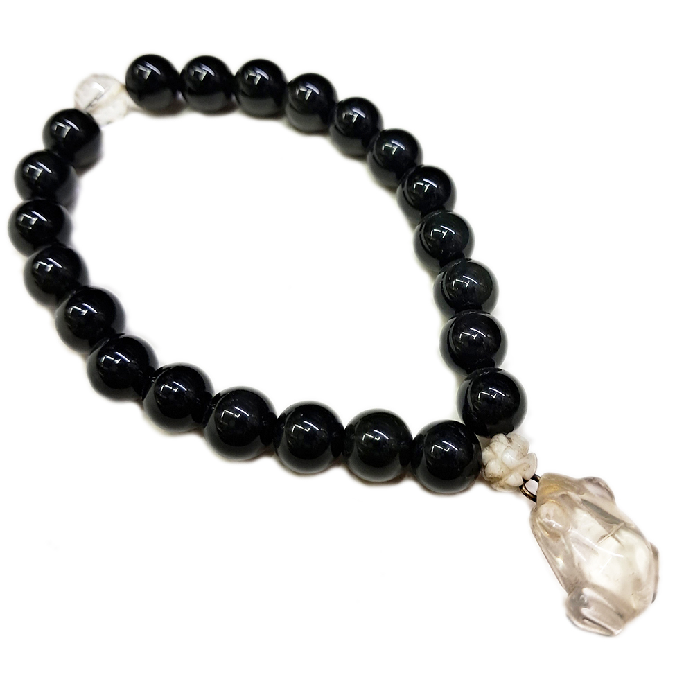 滿福蛙{水晶}黑曜岩手珠8mm【十方】133688