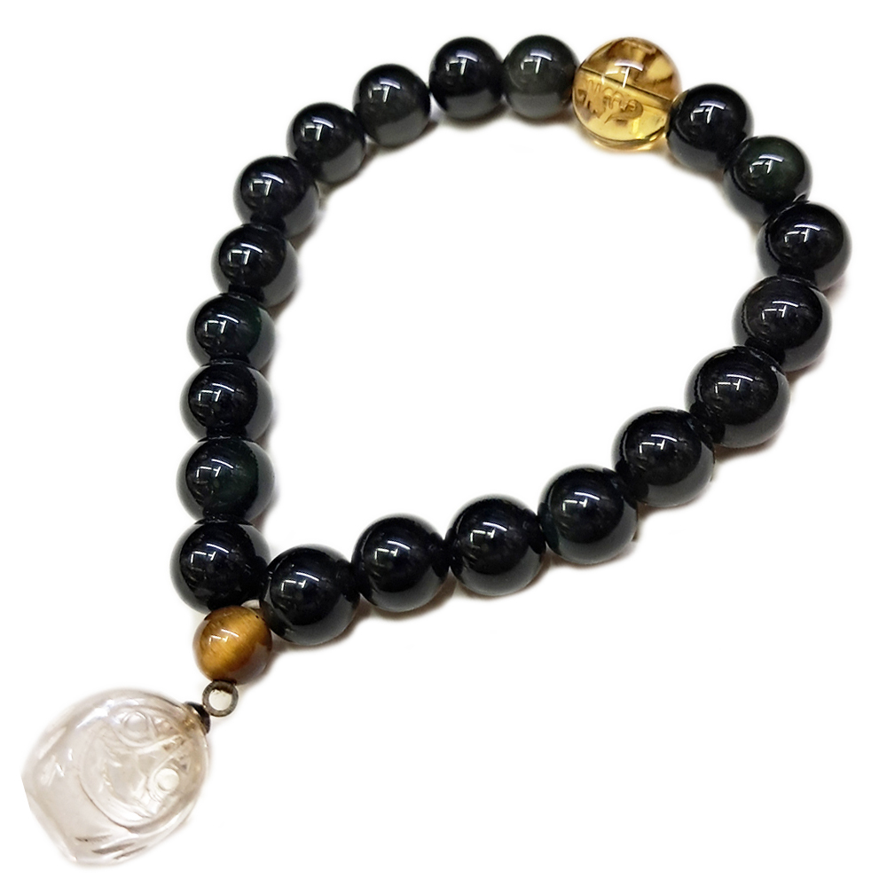 達摩{水晶}黑曜岩手珠8mm【十方】133686