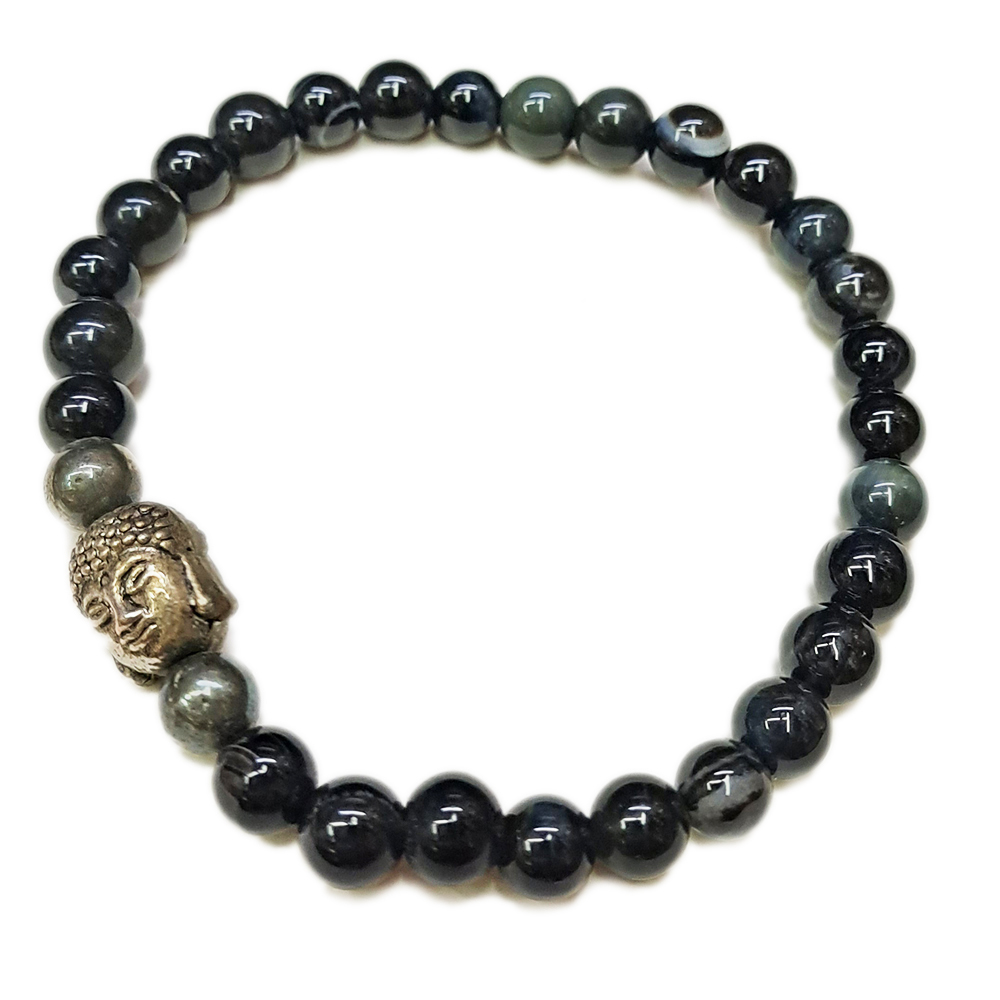 佛首{藏銀}黑曜石手珠6mm【十方】146961