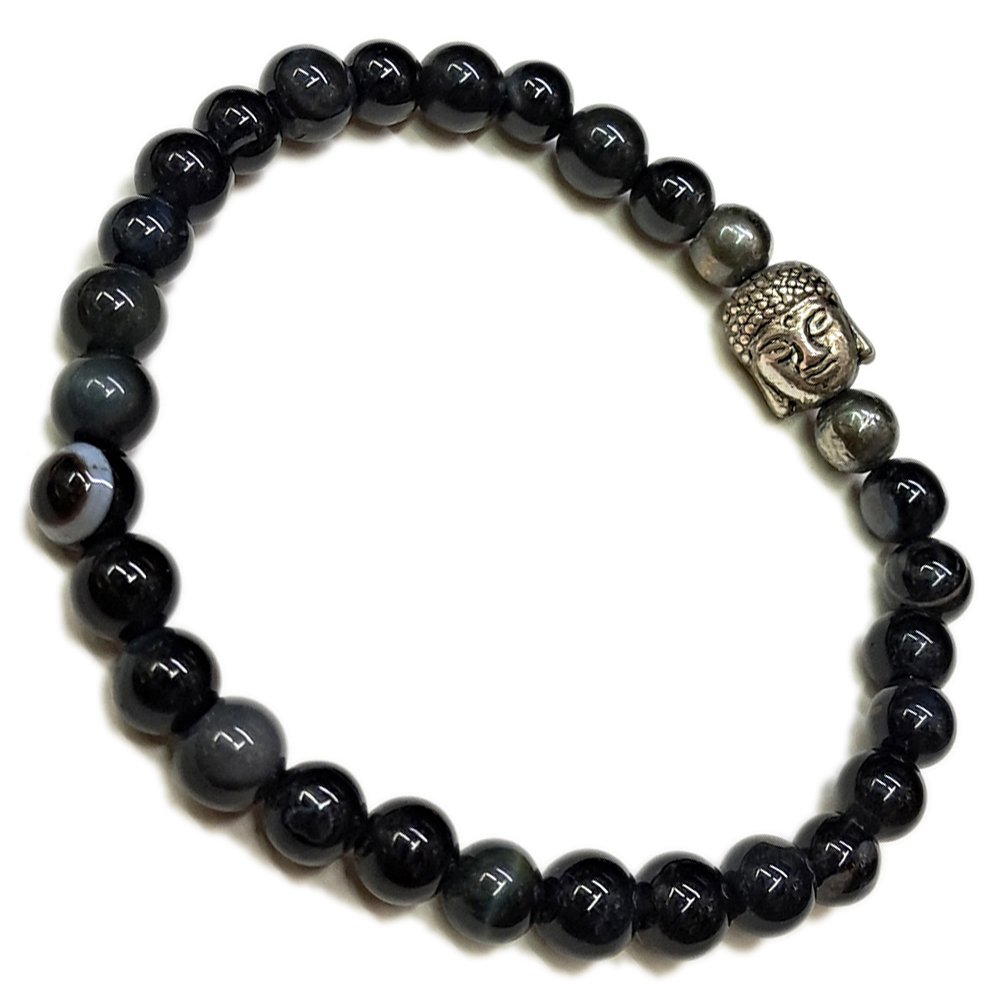 佛首{藏銀}黑曜石手珠6mm【十方】146961