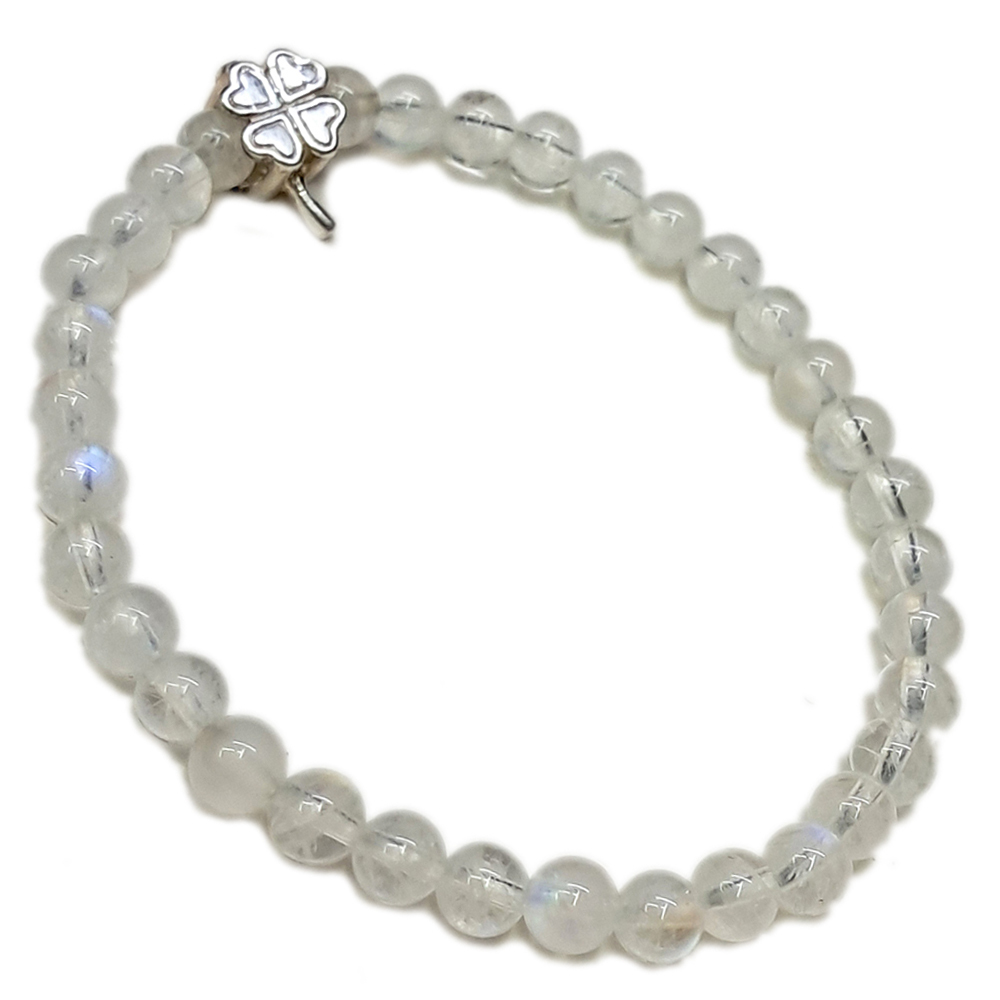 幸運草 925純銀+月光石 晶鑽手珠5mm【十方】146173