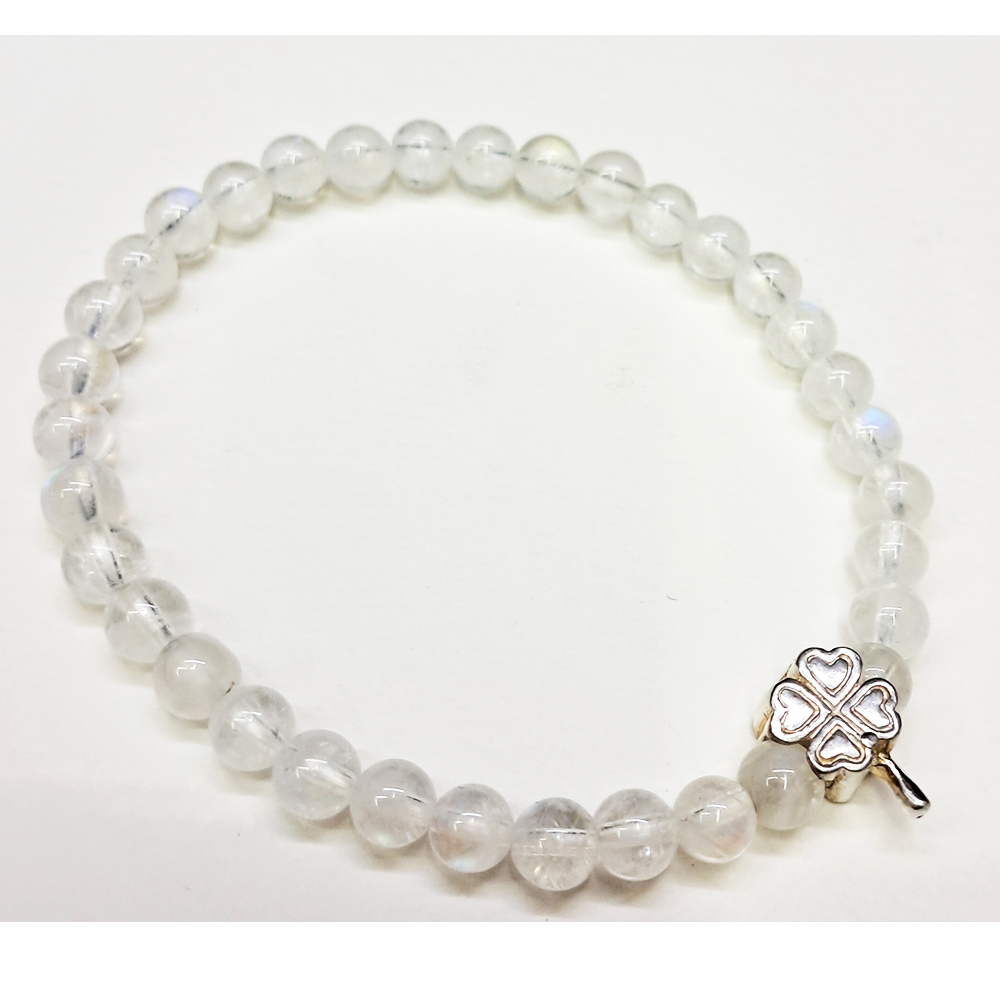 幸運草 925純銀+月光石 晶鑽手珠5mm【十方】146173