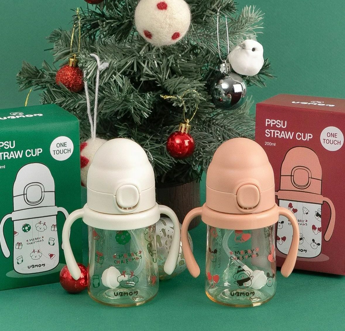 UBMOM PPSU特別版吸管杯 (歡度聖誕) -標配彈蓋帶重力球及直飲管