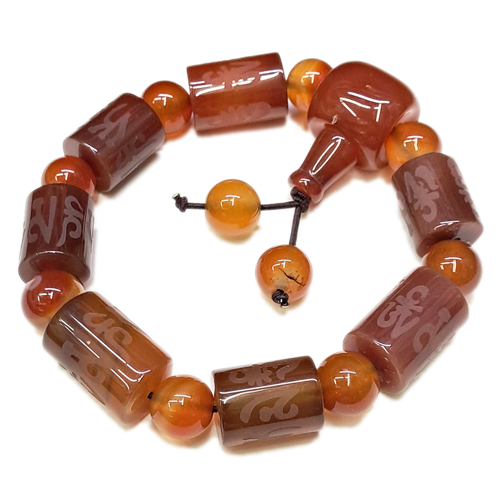 六字真言紅玉髓手珠13*18 mm【十方】141335