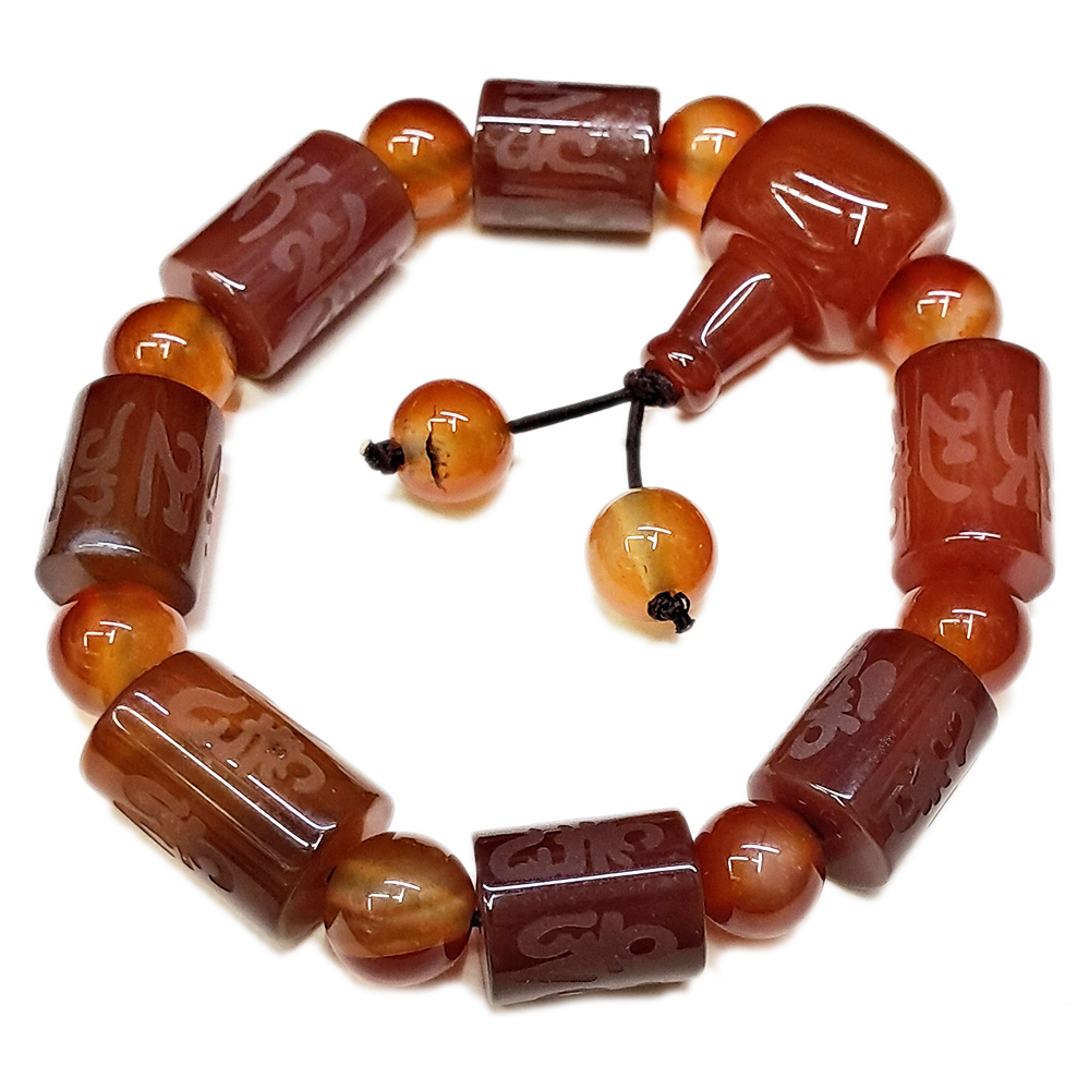 六字真言紅玉髓手珠13*18 mm【十方】141335