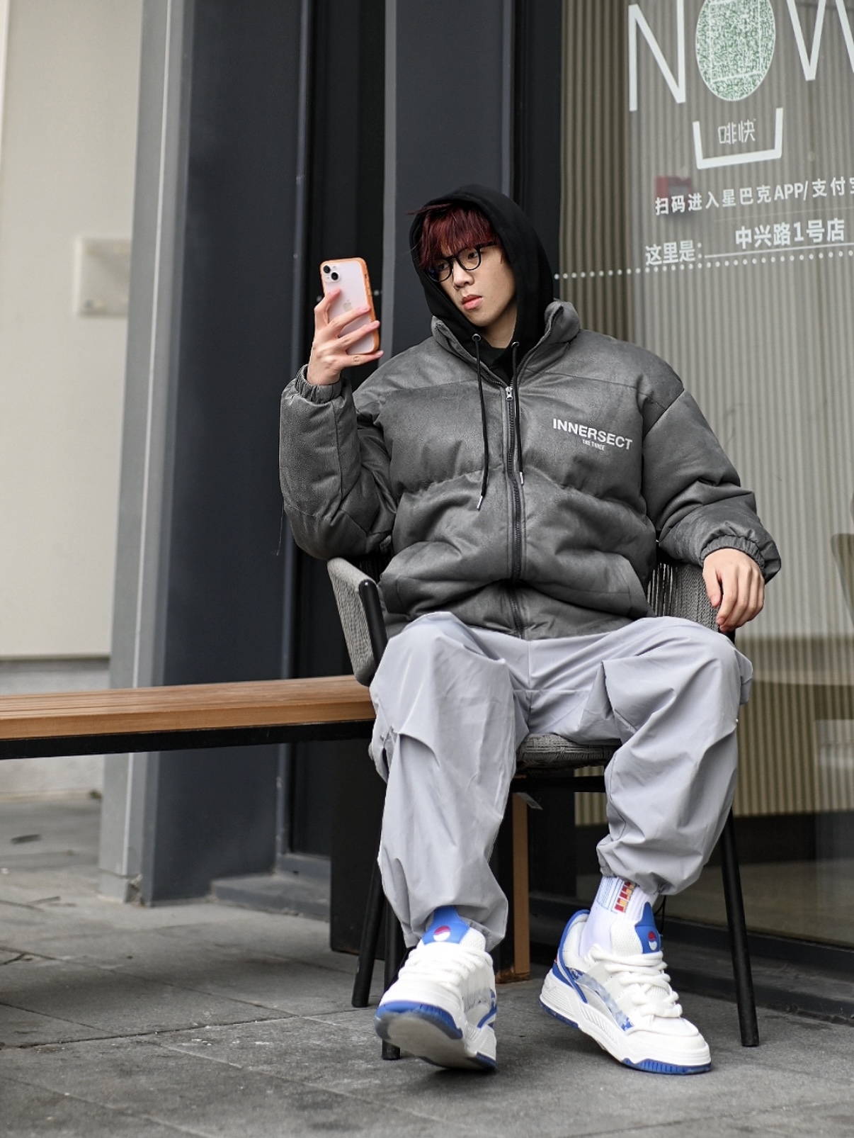 INNERSECT 三生萬物 大Logo麂皮絨鋪棉外套 Oversize 寬鬆 黑色 碳灰色 淺灰色 (任買兩件7-11免運)/預購