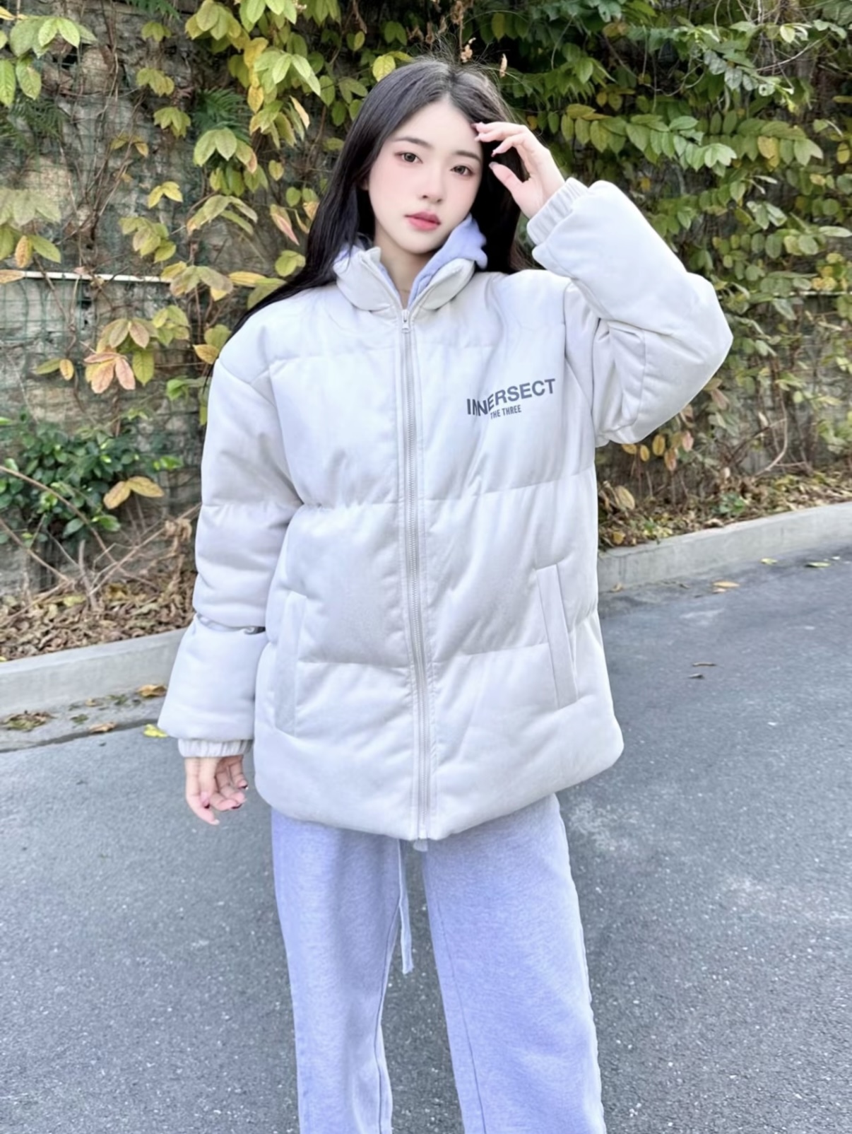 INNERSECT 三生萬物 大Logo麂皮絨鋪棉外套 Oversize 寬鬆 黑色 碳灰色 淺灰色 (任買兩件7-11免運)/預購