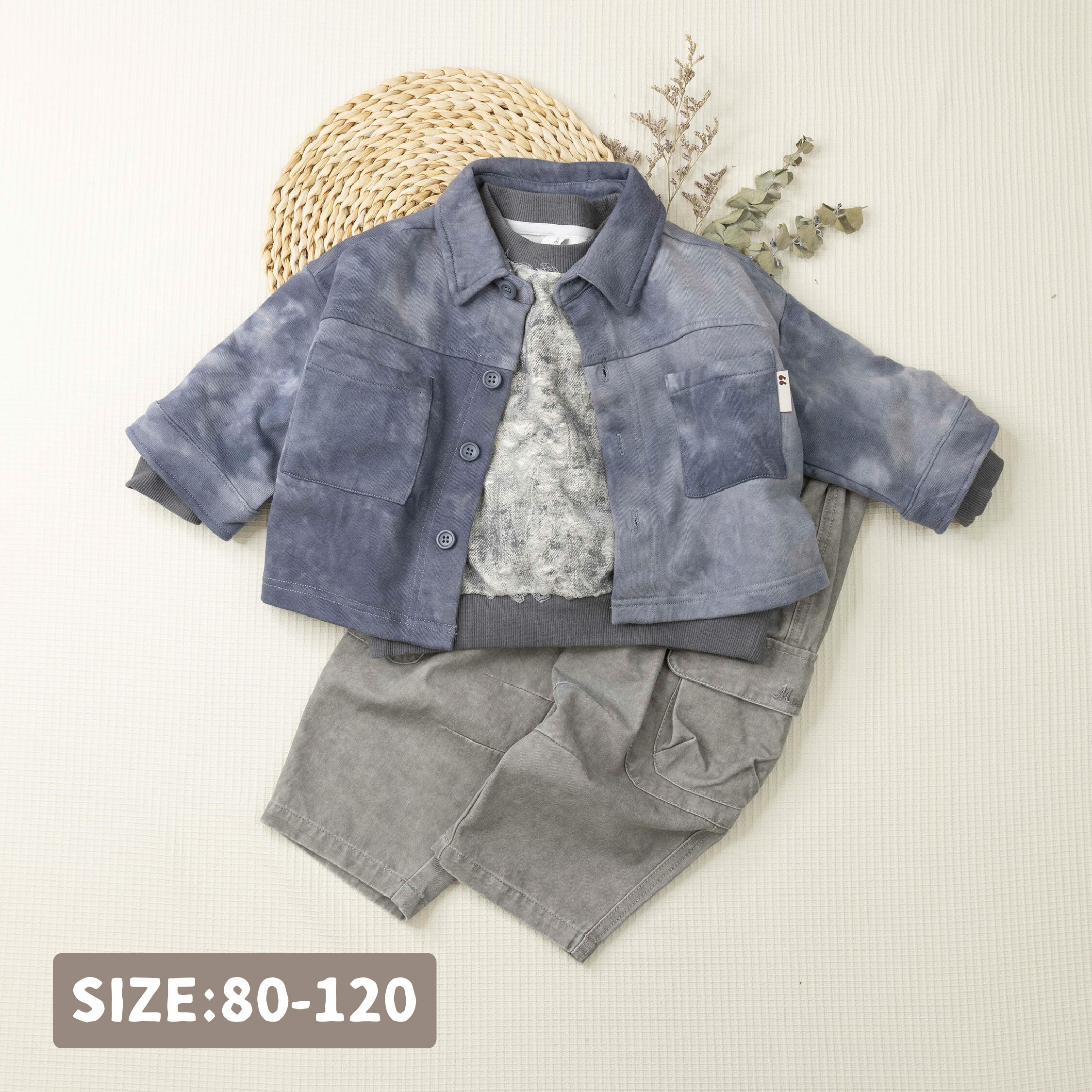 【H45105】潮流水波暈染質感鈕釦外套