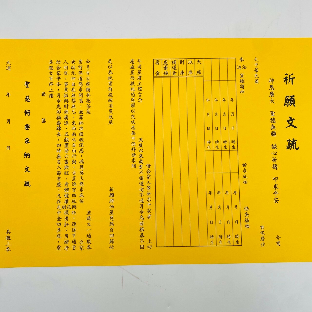 【古德】祈願文疏。疏文、文疏 / 傳統疏文、補庫、補運、祈求平安