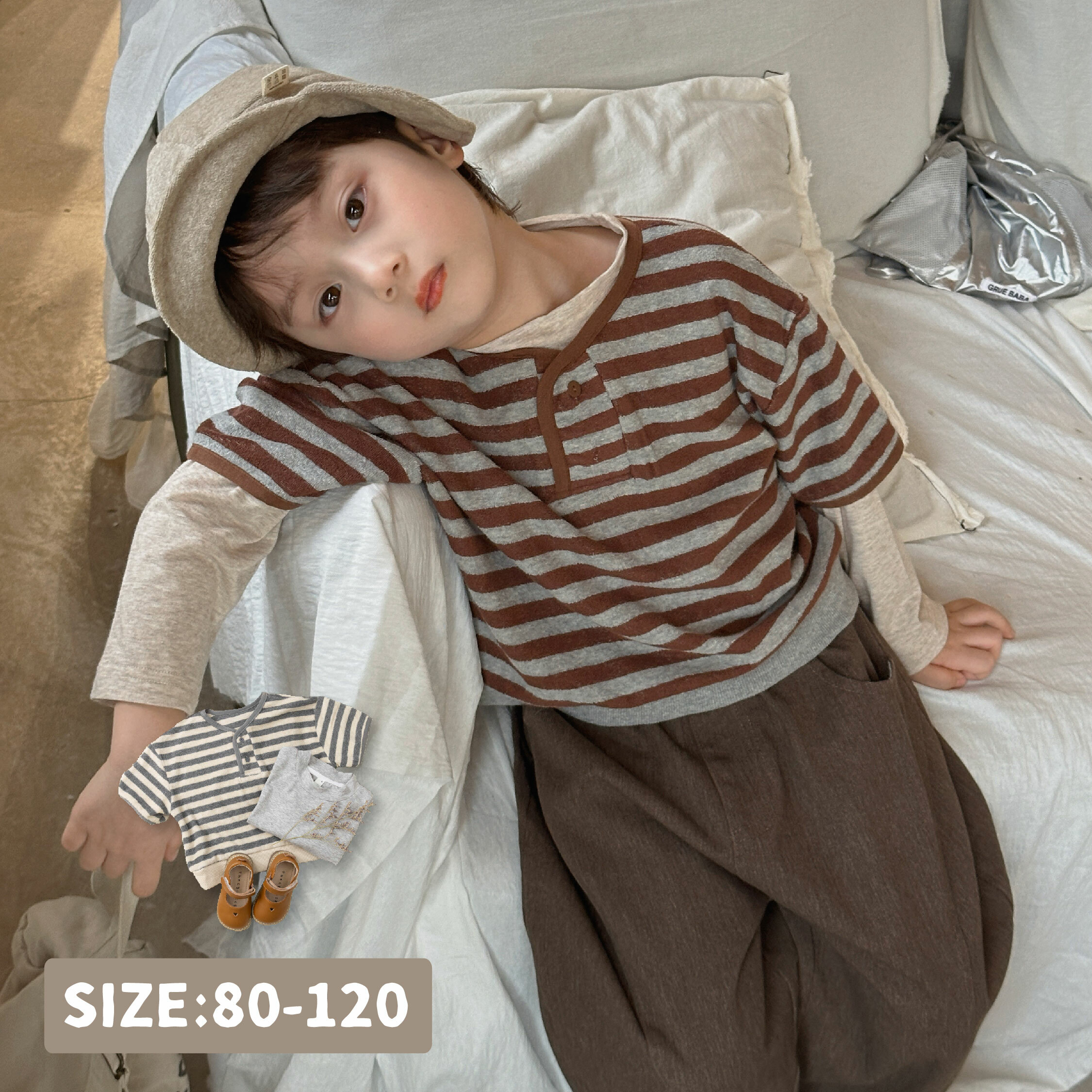 【H45101】日系慵懶條紋兩件式套裝/上衣＊二色