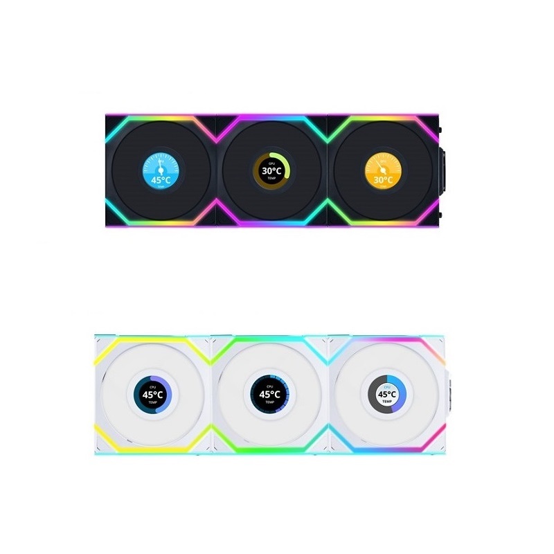 米特3C數位–LIAN LI 聯力 SL WIRELESS 120 LCD 無線液晶屏積木風扇 反向三顆裝 含控制器 黑色/白色