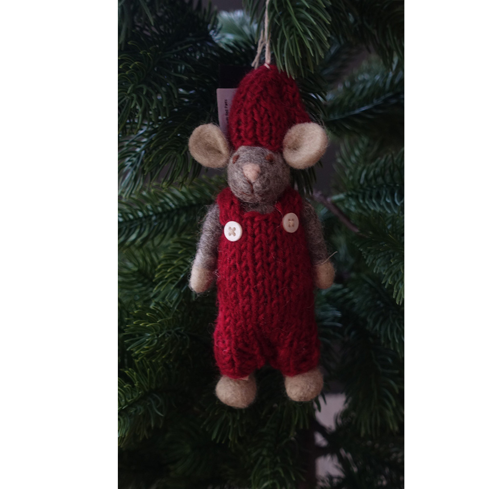 丹麥Gry&Sif 聖誕掛飾-Small Grey Boy Mouse w/Red Pants(20422)