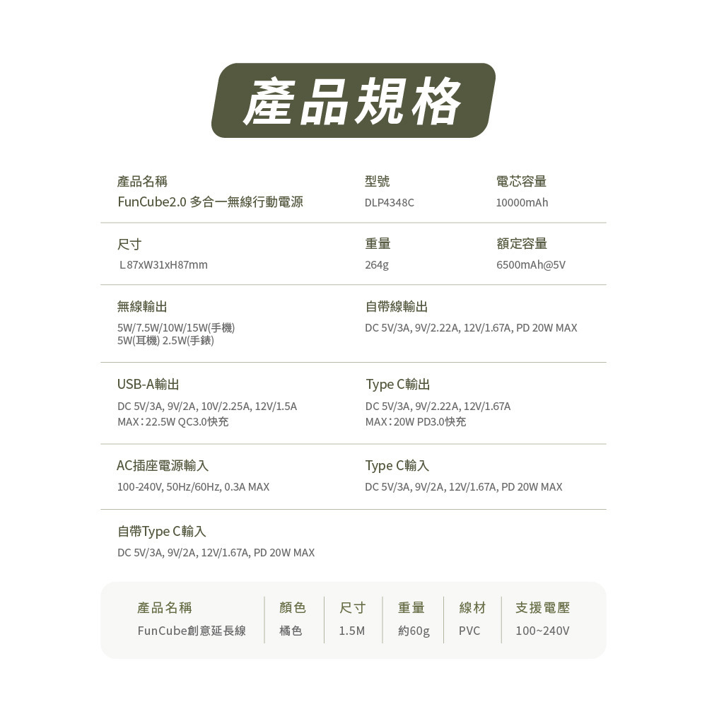 PHILIPS FunCube 2.0 多合一磁吸行動電源-產品規格