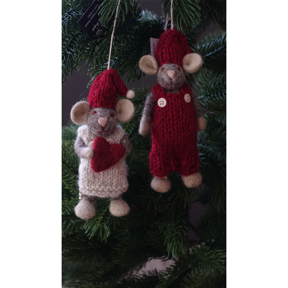 丹麥Gry&Sif 聖誕掛飾-Small Grey Girly Mouse w/Heart(20022)