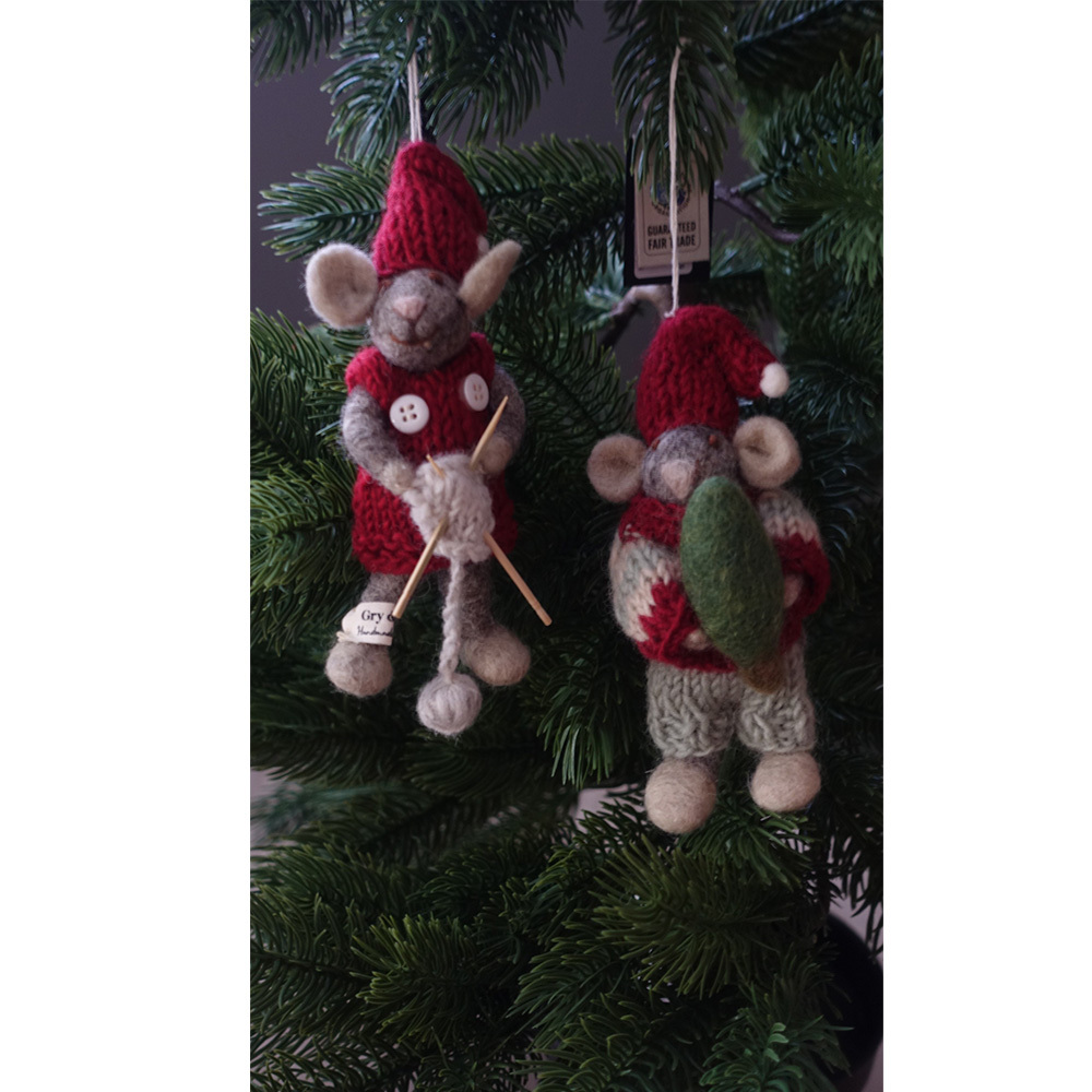 丹麥Gry&Sif 聖誕掛飾-Small Grey Mouse w/Tree(20724)